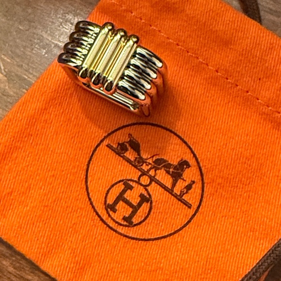 ❌SOLD❌Hermès Bimetal Scarf Ring – Two-Tone Gold & Palladium - Picture 2 of 5
